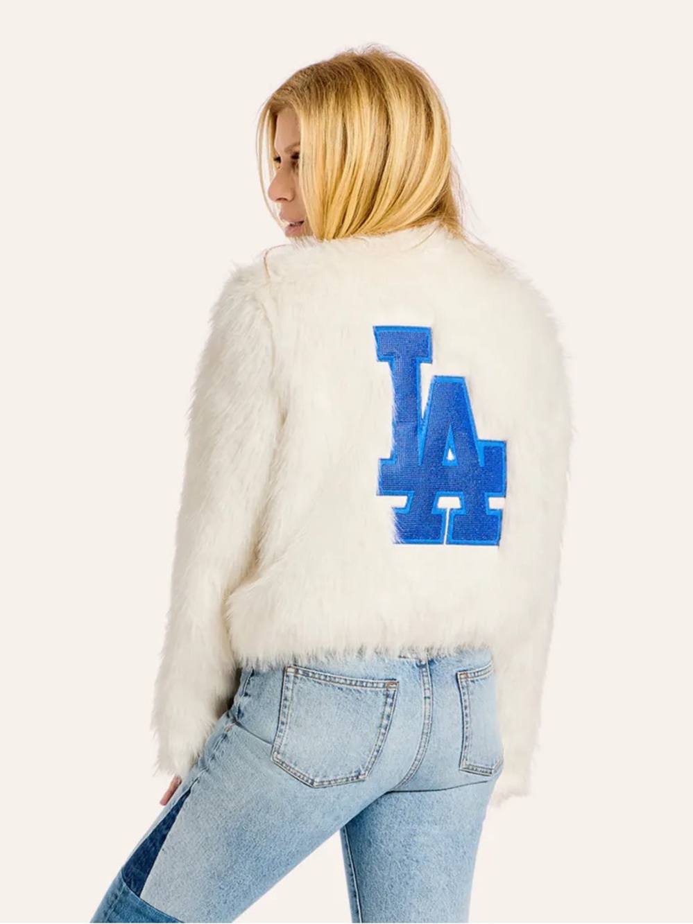Los Angeles Dodgers Jill Martin Fur Jacket White LARGE Sequin Wild Collective